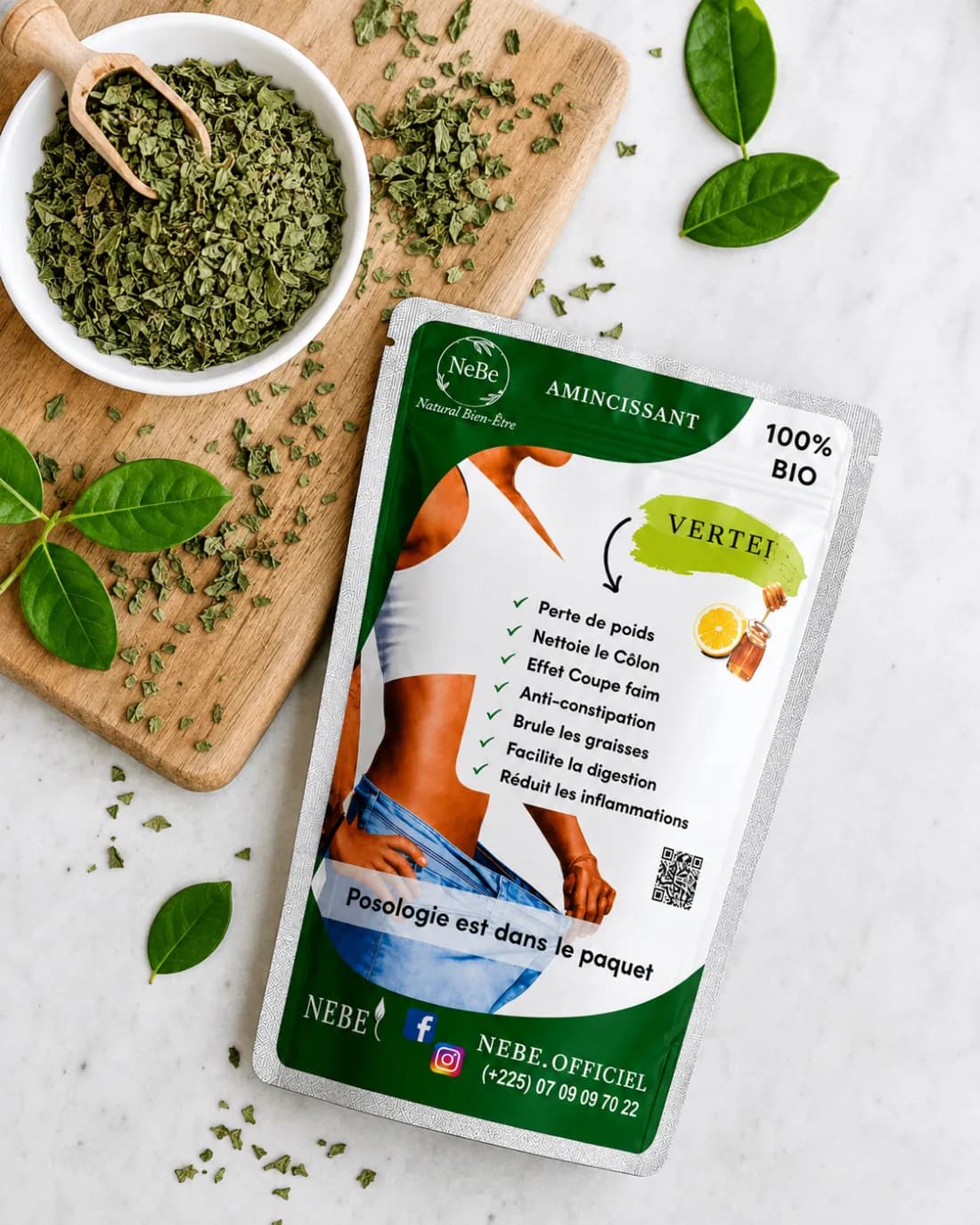 Feuilles séchées et sachet NeBe
